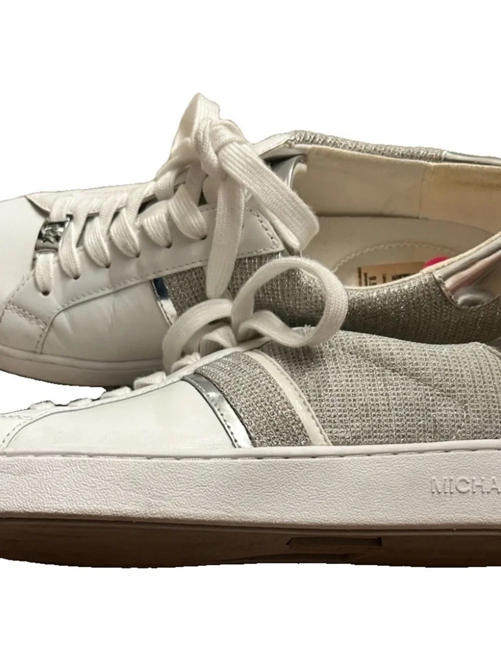 Michael Kors Irving Glitter chain Mesh White & Silver Lace-Up Leather Sneaker